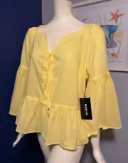 NWT Worth NY Women’s Top Designer Lace Up Peasant Blouse Pineapple Yellow H20