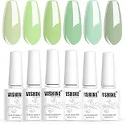 Vishine Green Gel Nail Polish Set 6 Colors, Sage Green Lemon Olive Green Light Grey Dark Olive Shades Tone Gel Polish Matcha Avocado Soak Off Nail Art Design Salon Home Manicure Kit 8ml
