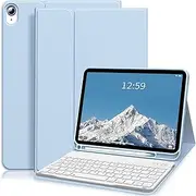 ZKTUYU for iPad 11th 10th Generation Keyboard Case A16 2025 2022 11 inch / 10.9 inch with Pencil Holder, Magnetic Detachable Wireless Bluetooth Folio Stand Rechargeable Keyboard Cover, Light Blue