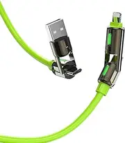 [GDSanlian] USB C Cable 240W 4-in-1 Charging PD Fast Charging Cable with RGB LED & Smart Display – USB A/C/L Multi-Adapter | 480Mbps Data Sync | Silicone Tangle-Free Design | RCM Certified (Green, 1M)