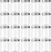 AKOLAFE 20 Pack 250ML Plastic Jars with White Aluminium Lids, Round Clear Leak-Proof Food Storage Jars for Food Storage, Camping, Hardware Storage, Crafts and Slime Making