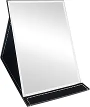 Portable Folding Makeup Mirror with Adjustable Stand, PU Leather Vanity Table for Cosmetics Personal Beauty, Large