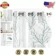 Grommet Top Faux Linen Curtains 84" Long - Light Filtering & Tree Branch Design