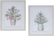 Melrose Set of 2 White and Green Potted Pine Tree Framed Christmas Wall Art, 10x