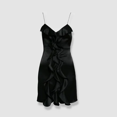 $495 Alice + Olivia Women's Black Mayer Ruffled Sweetheart Mini Dress Size 8
