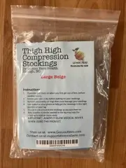 Lemon Hero Thigh High Compression Stockings w/Open Toe - Beige Sz Large NEW