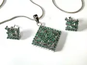 Natural Colombian Emerald Pendant & Earrings with sterling silver snake-chain