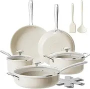 [Redchef] Ceramic Nonstick Cookware Set,14pcs Pots and Pans Set Non Stick,Induction hob pan Set with Stainless Steel Handle,Non Toxic Kitchen Cooking Set,Dishwasher/Oven Safe,PFAS PFOA & PTFE Free