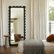 TOOLKISS Scallop Mirror - Black - Large Full Length Mirror for Bathroom, Bedroom & Hallway - Vintage-Inspired Elegance with Wooden Frame (180cm x 80cm)