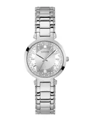 GUESS Women's Silver Crystal Clear Glitz Watch