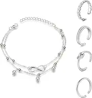 [LAURITAMI] Toe Rings Set Silver Open Finger Ring Joint Adjustable Vintage Knuckle Flower Leaf Diamond Foot Jewelry