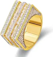 [TYMONT] Gothic Gemstone Wedding Ring Brass Inlaid 5A Zircon Ring Men's Hip Hop Square Ring Personality Diamond