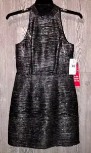 AIDAN MATTOX Black Mockneck Threaded Stripe Cocktail Party Dress NWT Womens Sz 4