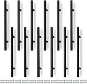 Bwintech 12 Pieces 300 mm (192 mm Hole Centre) Matte Black Cabinet Pull Handles Kitchen T Bar Handles Stainless Steel Ideal for Cabinet, Drawer, Cupboard