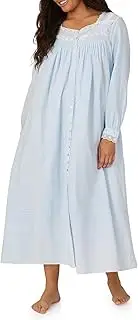 [Eileen West] Queen Anne's Lace Robe for Women – Heirloom Lightweight 100% Cotton Women’s Nightgown or Button Front Robe - Light Blue, Large, Light Blue, Large