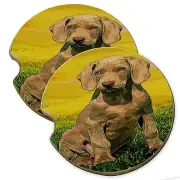 Adorable Weimaraner Puppy Wood Car Coaster Gift Set fit Car & Truck Cup Holder