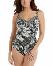 Miraclesuit L128501 Black/White Castaway Escape 1-Piece Swimsuit Size 10