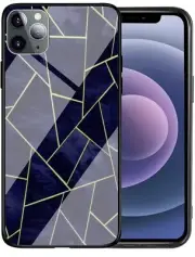 FDIN Compatible with iPhone 12 pro max case,Navy Blue Gold Geometric Marble