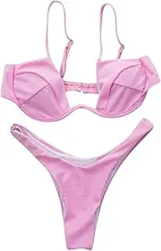 [HANRUO] Sexy Push Up Brazilian Bikini Set Women Bandage Bikini Set Swimsuit Swimwear Bathing (Color : Pink, Size : XL)