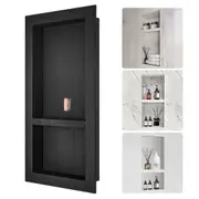 Shower Niche Ready for Tile 40.64 x 81.28 cm, 16 x 32 inch Double Shelf Organizer, Square Corners Wall-inserted Niche Recessed, Sealed Protection Modern Soap Storage Niche for Shower Bathroom,