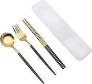 Travel Utensils 3-Piece Spoon Fork Chopsticks Set with Storage Box Stainless Steel Fork Spoon Kitchen Teaspoon Set(Color5)