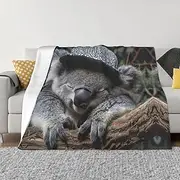 Sleeping Koala Cap Print Soft Blanket Various Sizes for Bed Couch Camping Travel Cozy Throws for All Seasons