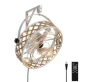 FANNEHONNE 20 in. Bohemian White Wall Mount Caged Ceiling Fan w/Light & Remote