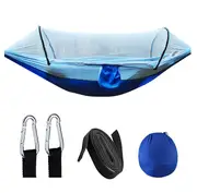 Automatic Quick-opening Mosquito Net Hammock Outdoor Camping Pole Hammock Swing Anti-rollover Nylon Rocking Chair 260x140cm Blue