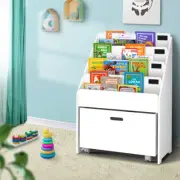 Kids Bookshelf Storage Children Magazine Display Rack Bookcase Organiser White