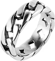 [HZMAN] Stainless Steel 7mm Wide Band Cuban Link Chain Ring for Men Women Hip Hop Biker Ring Jewelry Gift