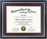GMFrames 11x14 Wood Diploma Frame with Purple Mat or Display 14x17 Certificates without Mat,UV Protection Acrylic,Rustic Black Finish with Gold Trim