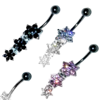 belly ring navel body 925 sterling silver white pink black swarovski stones New