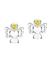 Girls Sterling Silver enamelled NOVEMBER Birthstone ANGEL Stud Earrings