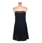 NWT Badgley Mischka Dress Size 6 Black Silk Brown Leather Patchwork Beaded