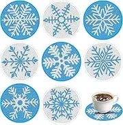 YSHIGUING 8 Pieces Diamond Art Painting Snowflake Coasters Kit,Diamond Crafts with Holder,Small Pattern,DIY for Adults Kids Beginners