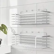 Shower Caddy Bathroom Organiser-2 Pack-Self Adhesive Bath & Shower Shelves-No Drilling-Rustproof Stainless Steel Storage racks for Laundry & Bathroom Accessories -plus 4 Hooks-Aussie Brand Prana HQ