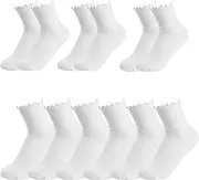 [AZIDWERYQ] 6 Pairs Ankle Socks, Cotton White Ruffle Socks Sweat-Absorbent Soft Ruffle Turn-Cuff Cute Socks, Elastic Breathable Frilly Crew Socks for Woman Girls, One Size Ankle Socks