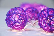 GGP 1 Set Of 20 Led Cassis Purple 5Cm Rattan Cane Ball Battery Powered String Lights Christmas Gift Home Wedding Party Bedroom Decoration Table Centrepiece