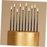 12 Pieces Black Gold Metallic Birthday Candles Long Thin Cake Candles for Cake