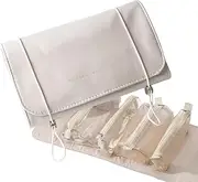 Bailanteバイランデ Large Capacity Travel Makeup Bag for Women, Pu Leather Cosmetic Bag with Handle and Divider, Flat Lay Waterproof Makeup Case Organizer Portable Toiletry Bag for Girls - White