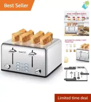Stylish 4-Slice Toaster with High Lift & Removable Crumb Tray for Easy Cleaning