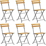 'vidaXL Folding Garden Chairs - 6 Piece Steel and Acacia Wood Chair Set in Brown Black - Space Saving Patio and Outdoor Seating with Easy Assembly