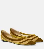 [Jimmy Choo] Jimmy Choo Love velvet-trimmed ballet flats AU 7 gold