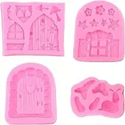 Set of 4 Enchanted Vintage Fairy Garden Fairy Gnome Home Door Snail Silicone Molds for Fondant Candy Making Chocolate Mold Desserts Ice Cube Gum Clay Biscuit Plaster Resin Cupcake Topper Cake Decor