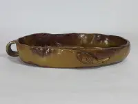 在飛比找Yahoo!奇摩拍賣優惠-[銀九藝] 陶瓷 長~33公分 醬色釉 橢圓水盤 插花 花器
