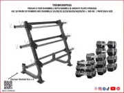 Rubber Hex Dumbbell Rack 3 Tier + Weight Plate & Barbell Storage + 565 Kg Ru