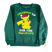 Pokemon Christmas Sweatshirt Kids Small Green Nintendo Pikachu Pullover NWT