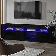 Artiss TV Unit Cabinet Entertainment Units, 180cm Length Stand Table Cabinets Storage Shelf Organiser Cupboard Home Living Room Bedroom Furniture, 16 Colour Lights High Gloss Black