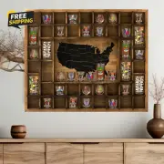 Large US Map 44 Slots Shot Glass Display Case 28 X 22.6'' Jumbo Rustic Wood Shot