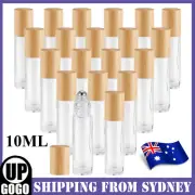 UP 50pcs 10ml Glass Roll on Bottles Roller ball Plastic Wood lids Essential Oils